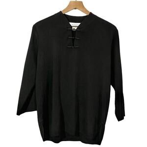 Exclusively Misook Mandarin Collar Knit Top - Black - Medium